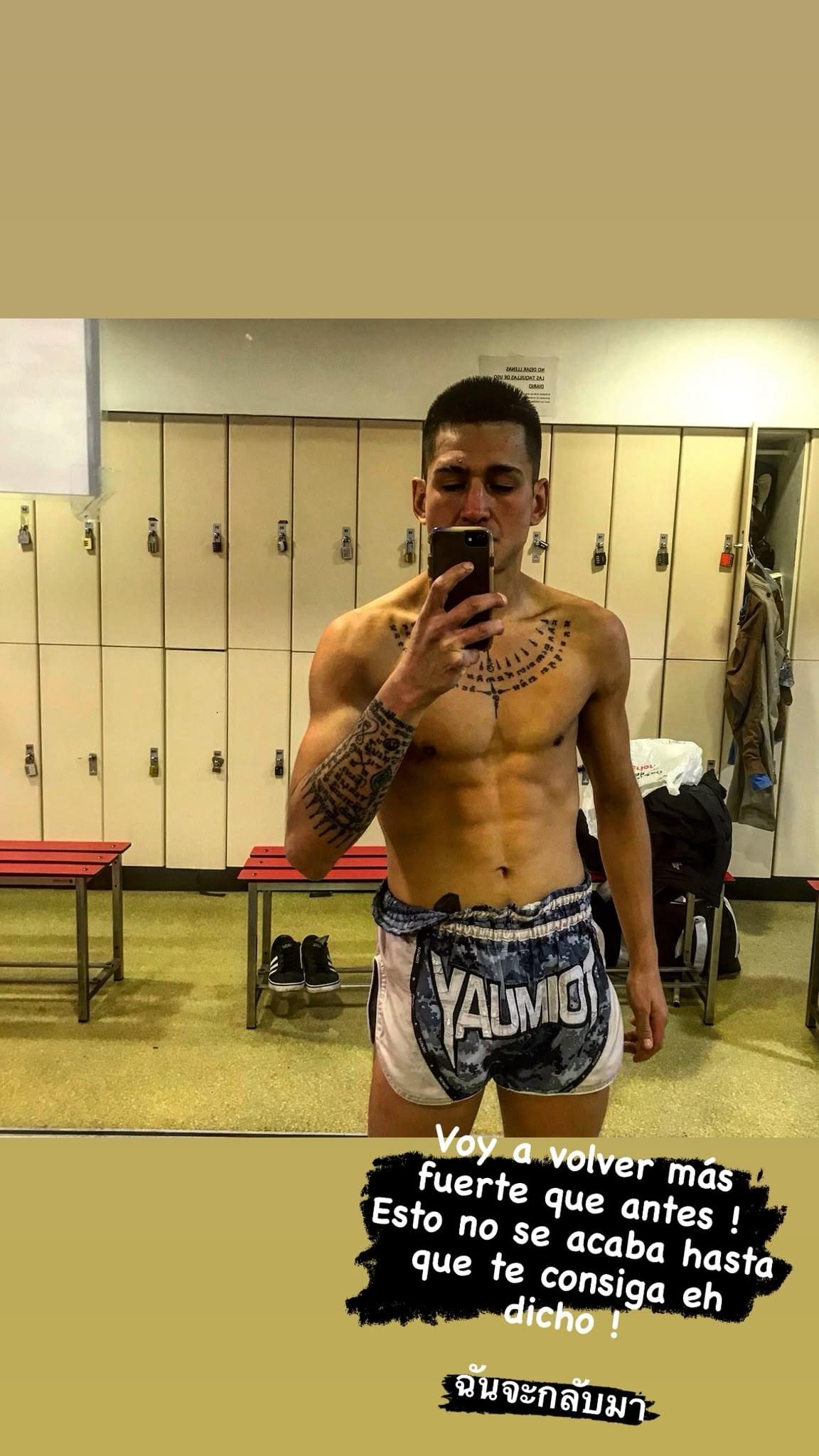 Andre Fernández en el vestuario antes de un combate
